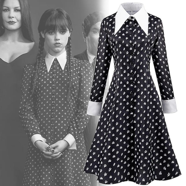 Wednesday Addams Familie Kostume Kjole Til Piger Og Kvinder Halloween Karneval Fest Kostume（120cm）