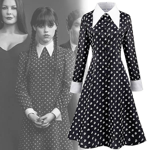 Wednesday Addams -perhepuku tytöille ja naisille Halloween-karnevaaliasu (110cm)