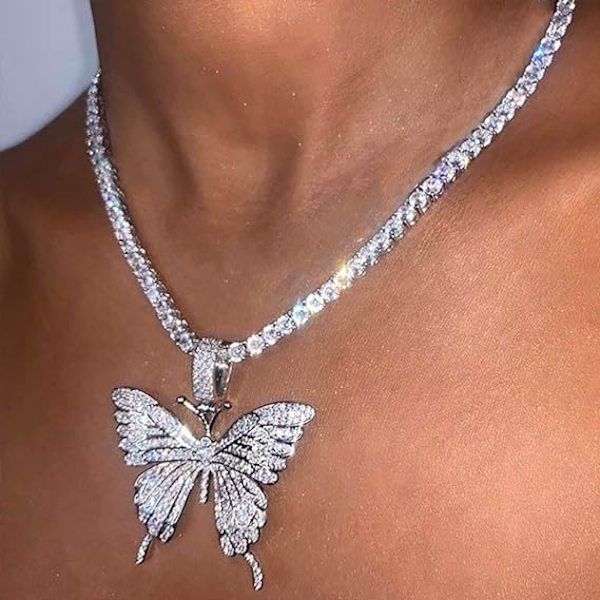 Krystal Sommerfugl Choker Halskæde Rhinestone Vedhæng Halskæder Kæde Funklende Sommerfugl Smykker Mode Fest Tilbehør til Kvinder og Piger