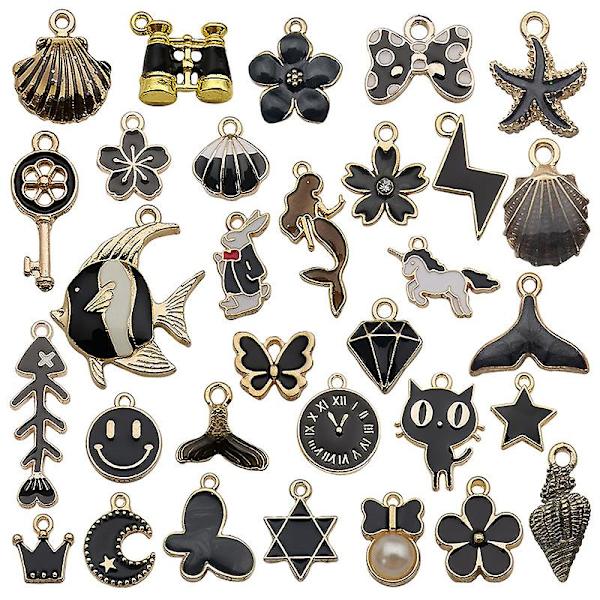 Charms til smykkefremstilling 31 stk. legering charms emalje charms vedhæng til smykker armbånd halskæde håndværk fremstilling（sort）