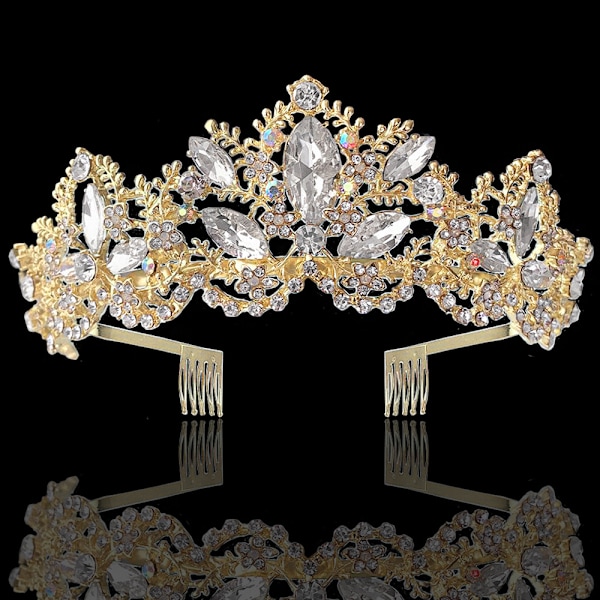 Gull Tiara og Krone for Kvinner Krystall Hodebånd med Kam Rhinestone Prinsesse Hårstykke for Jenter Bryllup Hårtilbehør for Fest Brud Brudepiker Brud Prom Halloween Kostyme Cosplay