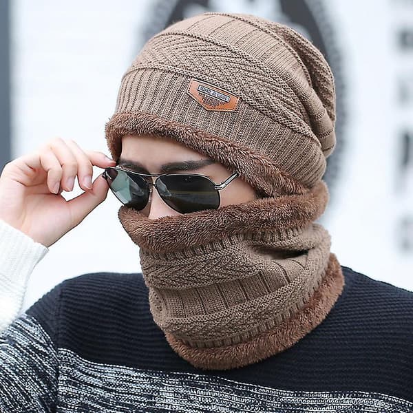 Herrar Stickad Mössa Ull Mössa Par Stickad Mössa Kalla Mössa Brun A