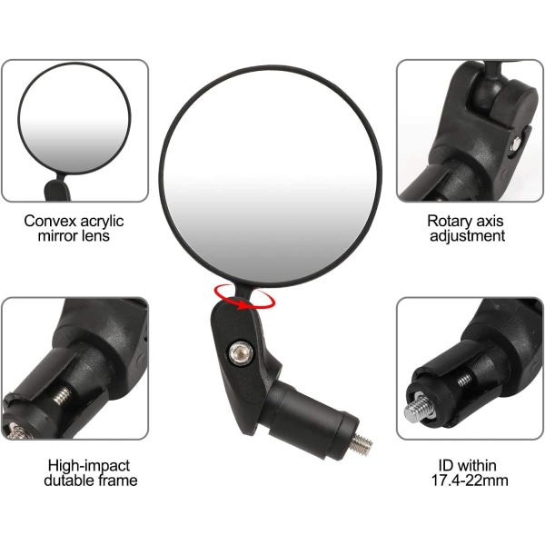 Sykkel Speil, Høy Definisjon 360° Justerbar Styrespeil Konveks Speil Sykkel Speil for Fjellsykkel Motorsykkel Sykkel (2 Stykker)