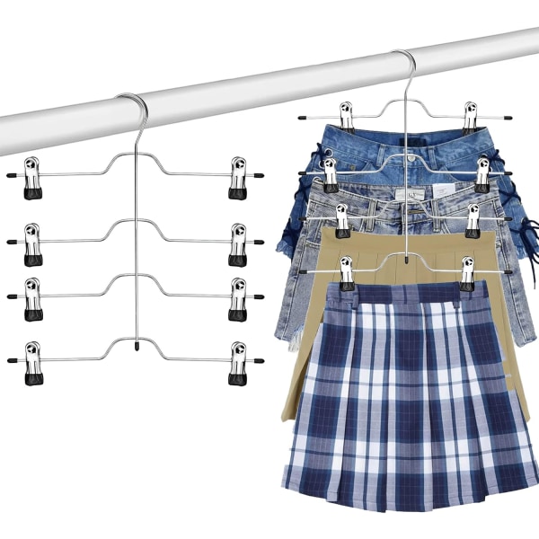 2 stk bukseoppheng med klips, plassbesparende metallkleshenger 4-lags