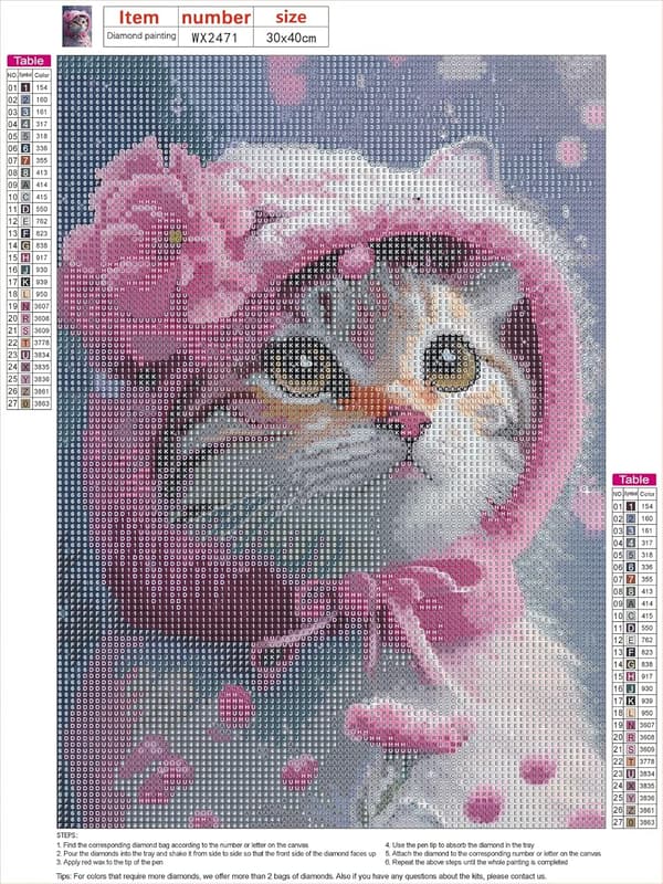30x40cm 5D Diamantmaleri Sæt til Voksne, Kat Diamantkunst Sæt