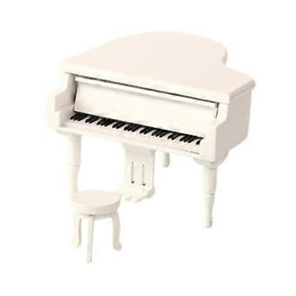 Nukkekodin Piano Soittorasia 1:12 Mittakaava DIY-näkymä Jakkaralla Piano Soitinmalli Soittorasia Muusikoille Syntymäpäivä (Valkoinen)