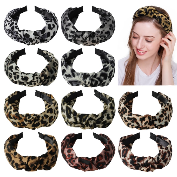 Huvudband för kvinnor, 10-pack fashion knutna pannband Top Knot H