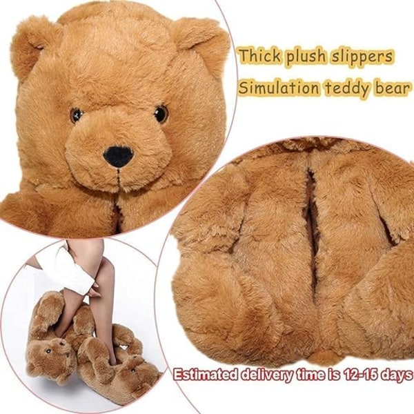 Faux pels tøfler med teddybjørn - Brun for kvinner og jenter