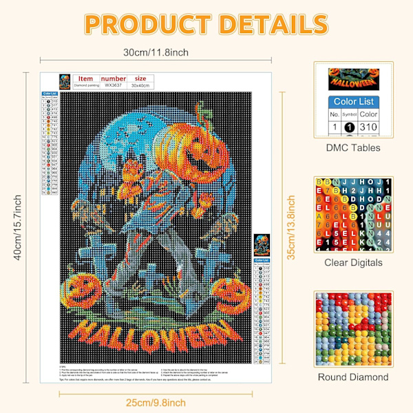 30*40cm Halloween täysi 5D timanttimaalaus, timanttimaalaus kurpitsa