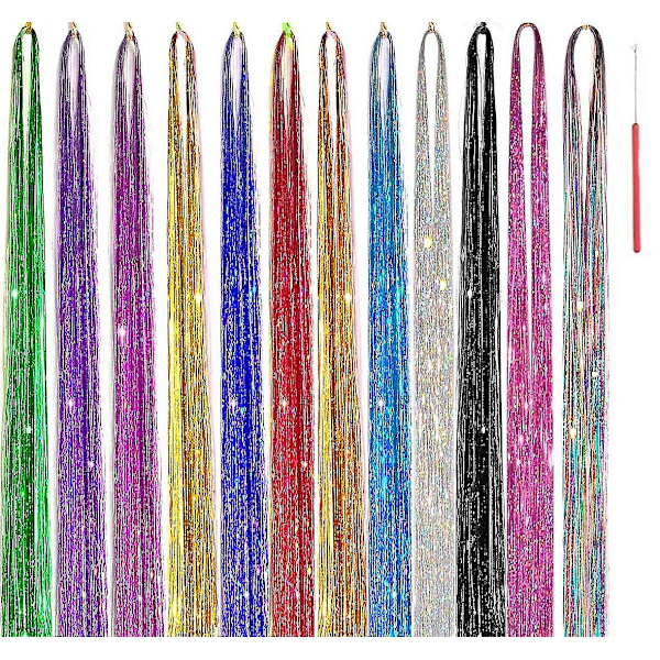 Hårglitter Kit, 12 färger 48 tum 2600 trådar Hårglitter trådar Kit, Värmebeständig & Hårglitter Glitter Hår Extensions