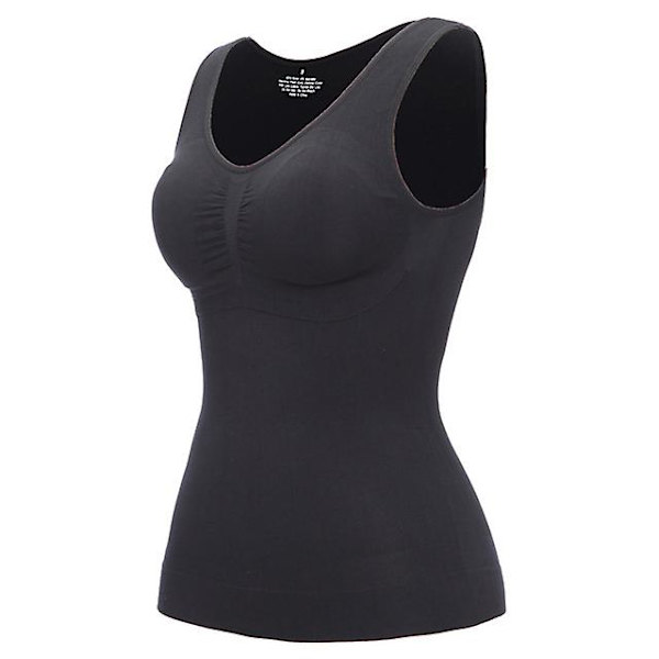 Kvinde Kontrol Vest Cami Sømløs Shapewear Toppe Slank Tummy Control Camisole Cami Polstret (XL Sort)