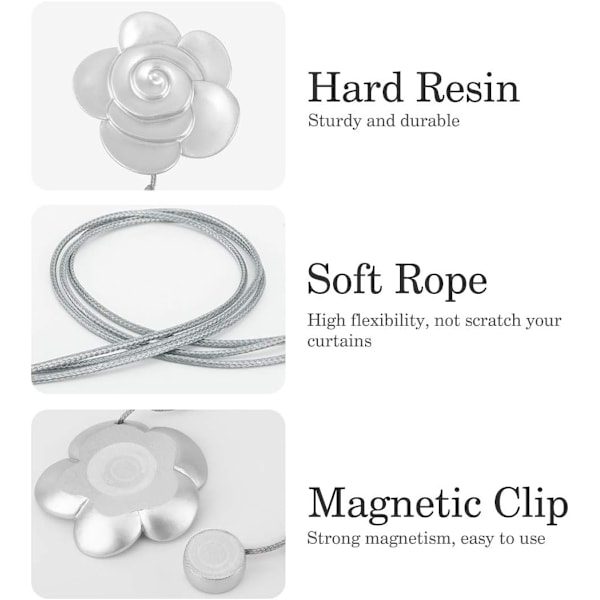 Magnetiske Gardinbinder i Kameliaform, 2 Par Retro Harpiks De