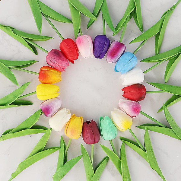 10pcs Artificial Flowers Fake Flower Tulip Latex Material Real Touch For Wedding Room Home Hotel Party Decoration And Diy Decor（20pcs 22）