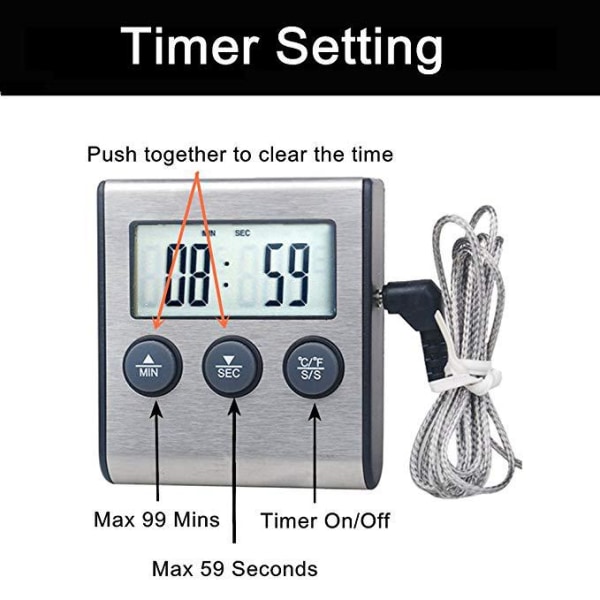 Høy presisjon grill metall jern skall mat digital display termometer utendørs grill termometer timer-50 grader--250 grader