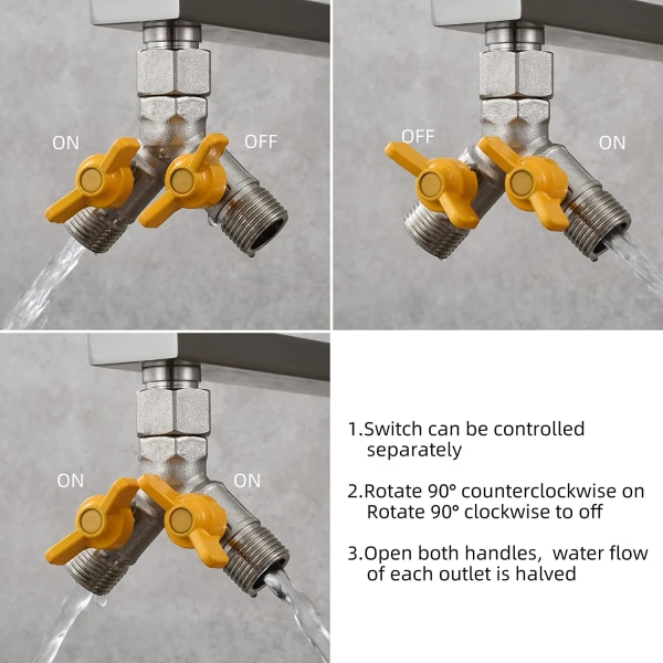 Reserveventil G 1/2 Y-forbindelse Messing 3-vejsventil i håndbruseradapter Afspærringsventil til køkken eller badeværelse
