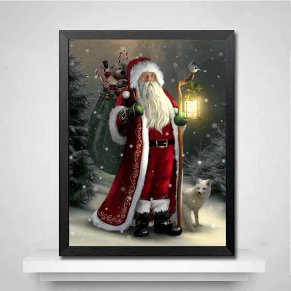 Joulu DIY Timanttimaalaussetti Aikuisille, Lumipeura Joulupukki 5D Taide Täysi Pyöreä Timanttiporapakkaus, Seinämaalauspakkaus, Jalokivi Taidekäsityö Kotipeli Lapsille 15,8 x 11,8 tuumaa