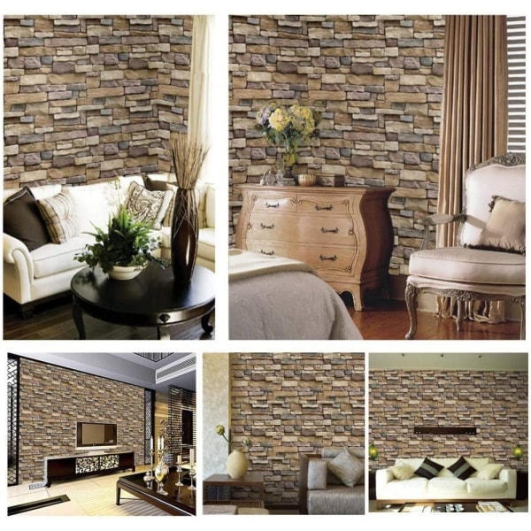 PVC-levy itseliimautuva seinäpaneeli 3D-paneeli 45CMX10M Retro Stone Brick