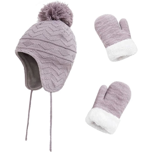 Barne vinterlue med votter og varm fleece lue for baby toddler