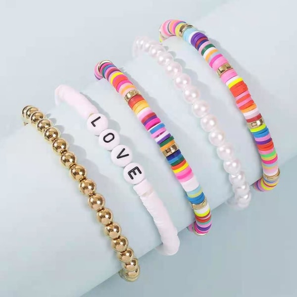 5 set bohemiska stretchiga träpärlarmband för kvinnor Boho Tass