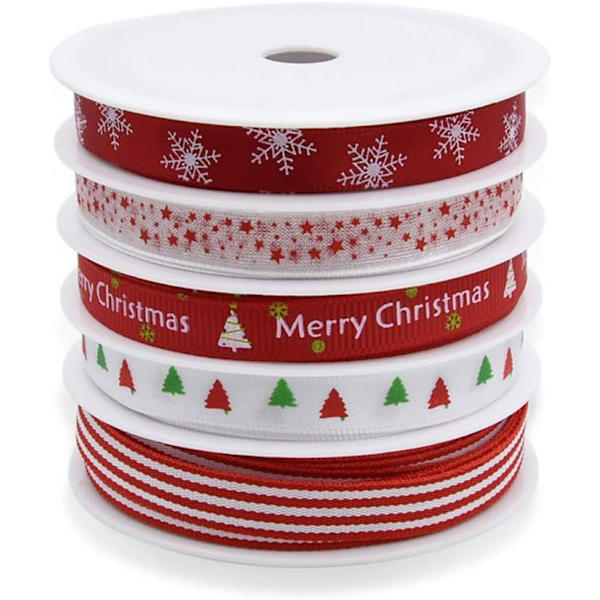 Julgrosgrainbandbunt 5 rullar 5M Färgglad jultema