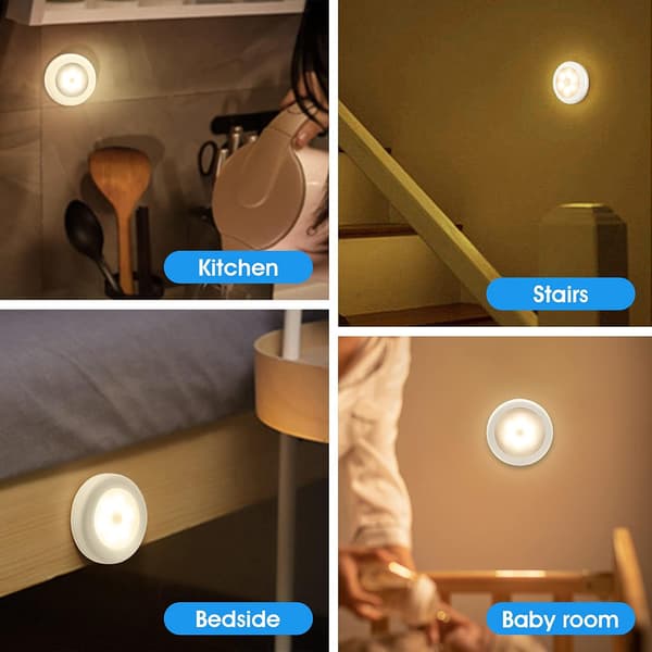 Pakke med 6 LED-klebelys, bevegelsessensor LED-lys med magnet