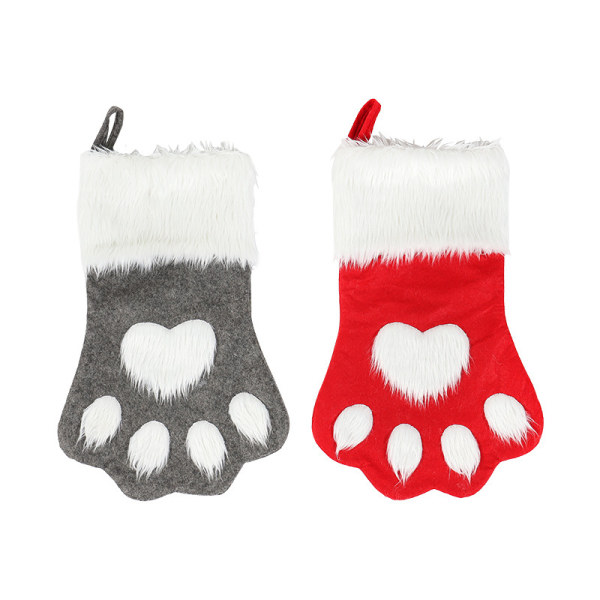 Piece Dog Paw Christmas Stocking - Red + Grey, Christmas Boots, S