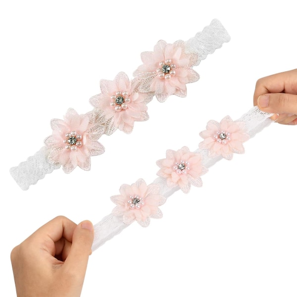 3 stk Baby Girl Blomster Hodebånd Rosa Hvit Blonder Kronblader Perle Blomster Hårbånd Nyfødt Småbarn Søt Stretchy Hodebånd Hår