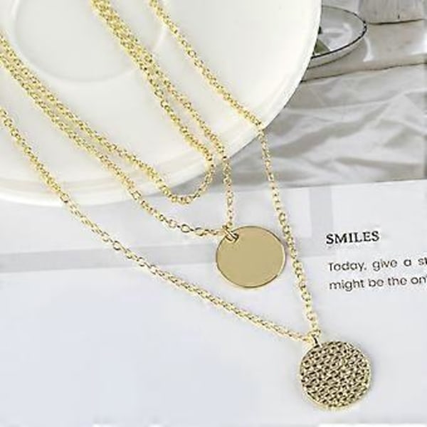 Lagdelt Choker Halskæde, Håndlavet 14K Guldbelagt Y Vedhæng Halskæde Multilayer Bar Disc Halskæde Justerbare Lagdelte Choker Halskæder til Kvinder