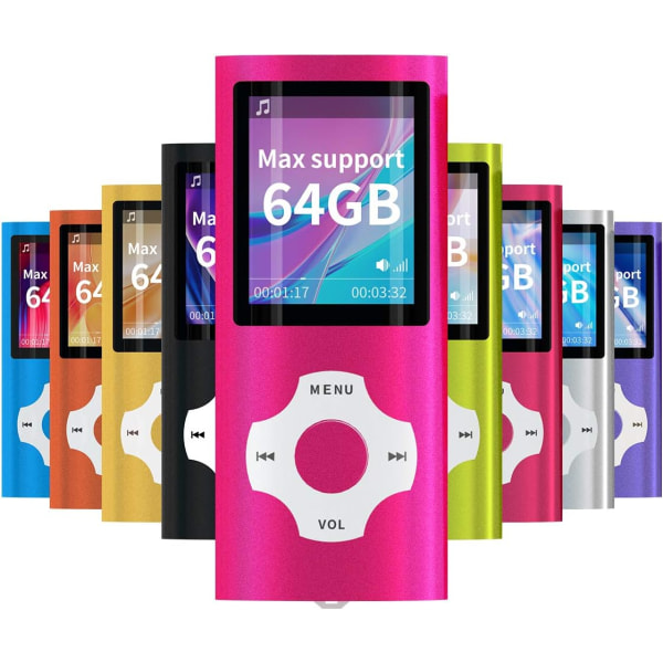 Digital, kompakt och bärbar MP3/MP4-spelare (max stöd 64 GB) med fotovisare, e-bokläsare och FM-radio röst- och videoinspelare i rosa