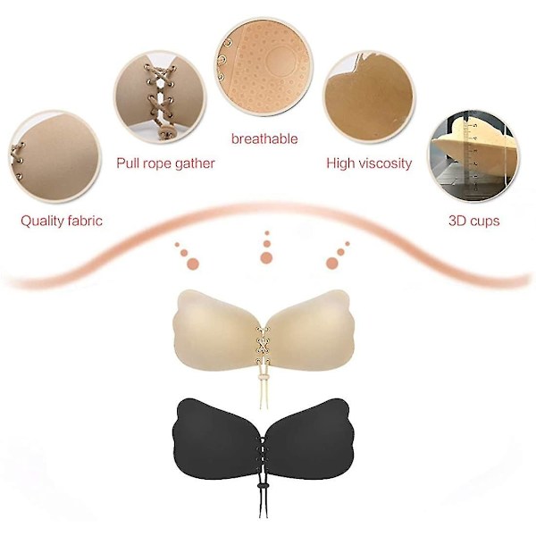 Sticky Bra 2 paria Rintaliivit olkaimettomat Selkämyksettömät Liimautuva Näkymätön Nostoliivit Push Up -liivit Selkämyksettömiin mekkoihin（A）