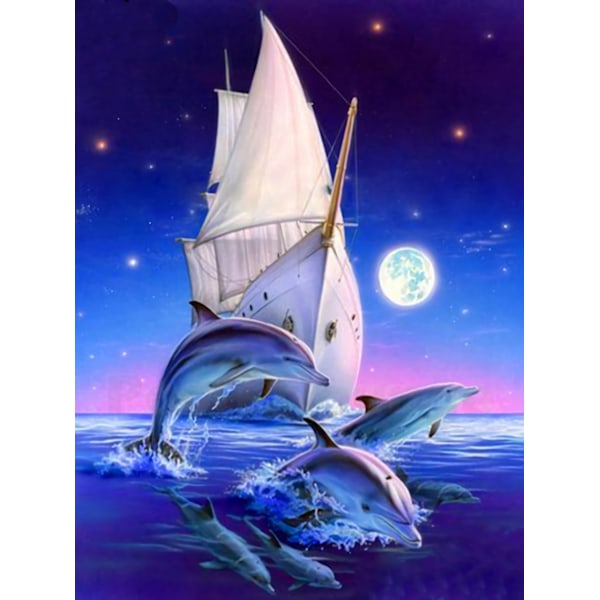 Målad 30*40cmure 5D Diamant Full Diamant Korsstygn(8)Delfin