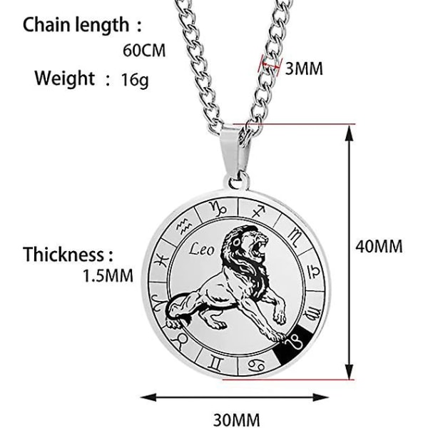 12 Konstellation Halskæde Rustfrit Stål Mønt Disk Zodiac Horoskop Vedhæng Halskæde Til Kvinder Mænd（Skytten）