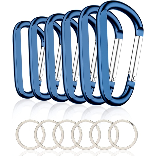 6 st Marine karbinhake snäppkrok, 3\" stor aluminium D-ring karbinhake med 6 st nyckelring