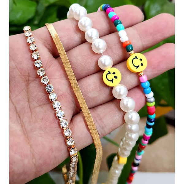 Bohemia Multilayer Smiley Pearl Rainbow Beaded Choker Halskæde Fo