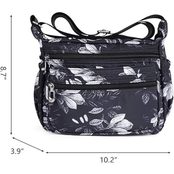 (Musta1) Naisten crossbody-laukku  Kevyt monikäyttöinen laukku vedenpitävästä nailonista Rentti olkalaukku