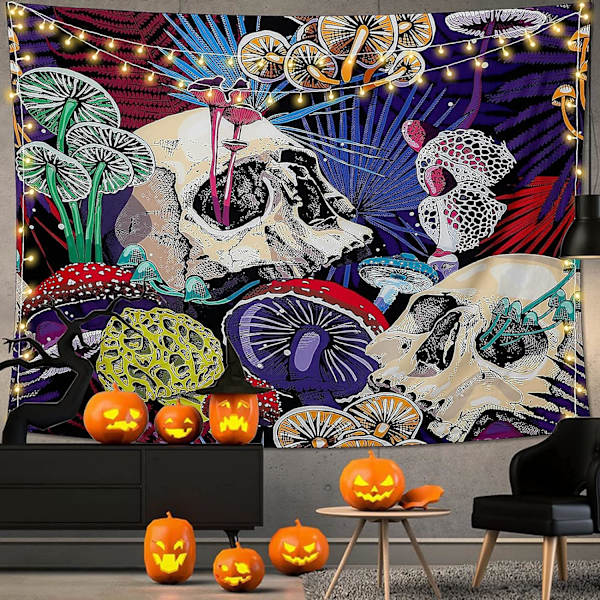 Halloween Väggbonad Skelett Gobeläng Svampskog Väggbonad Psykedelisk Hippie Färg Gobeläng Sovrum Vardagsrum Dekoration, 130*150CM