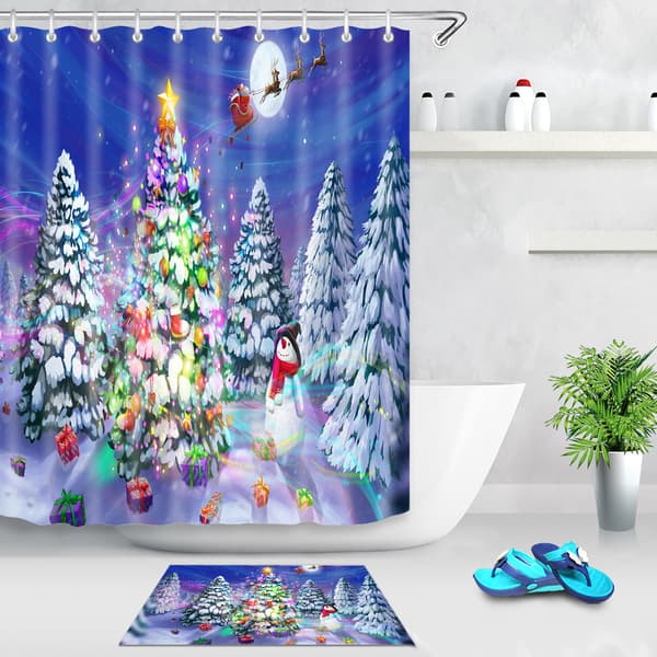 Jul Duschdraperi, Julgran Vinter Snögubbe Tyg Duschdraperi
