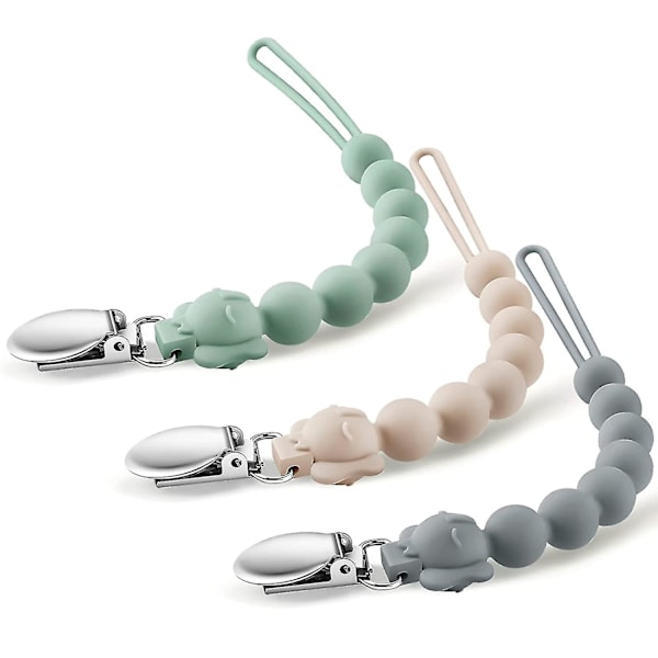 Napphållare i silikon med design i ett stycke, 3-pack BPA-fria napphållare för baby pojke/flicka