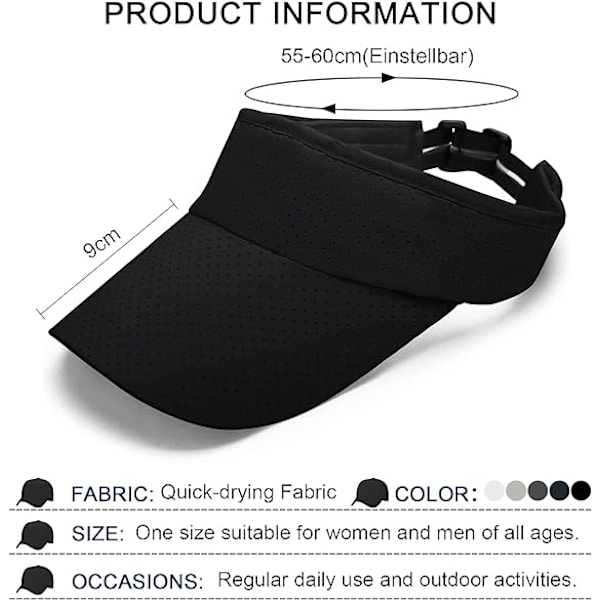 Solskärm för män kvinnor - Golf solskärm keps tennis solskärm sport justerbar mycket tunn solskärm snabbtorkande unisex keps keps, svart