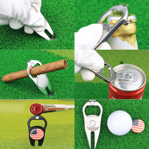 2st, Svart+Silver, Multifunktionell Golfkorkskruv Green Fork Bal