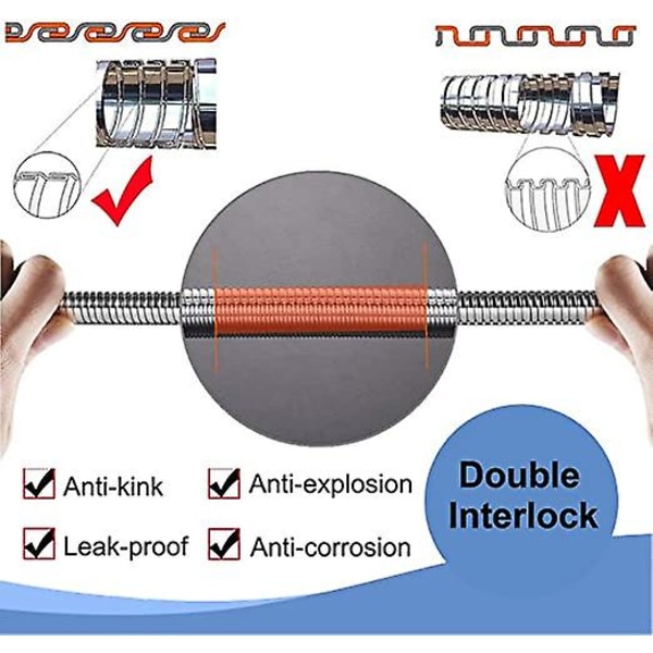 Duschsslang 1,5 m - 10 mm stor borrning rostfritt stål duschslang ersättning läckagesäker & anti-kink, krom