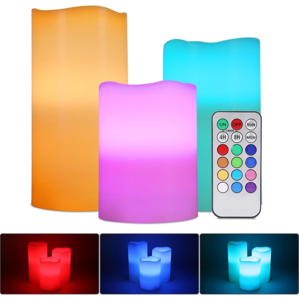 RGB LED Candle Light, 3 st Multicolor Real Flameless Battery Ope