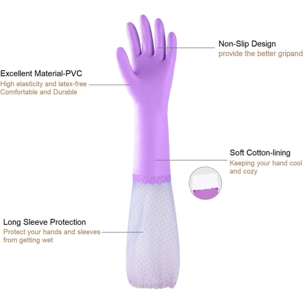 1pair Purple Latex Free Dishwashing Gloves, Long Sleeve Household