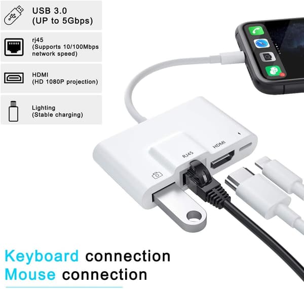 iPhone-HDMI-sovitin 4-in-1, Lightning Digital AV 1080p, 4K H