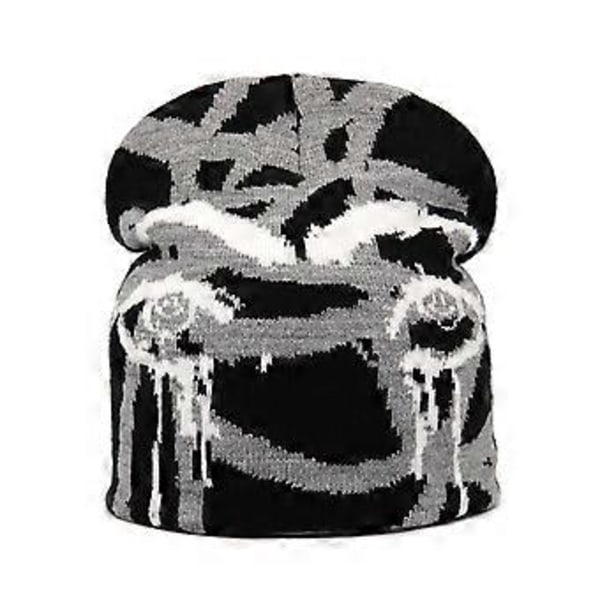 Ansigtsmønster Kraniehue til Kvinder Pige Populær Strikkede Beanies Hue Hiphop Hue Western Hæklet Slouch Hue Unisex Hovedbeklædning sort grå