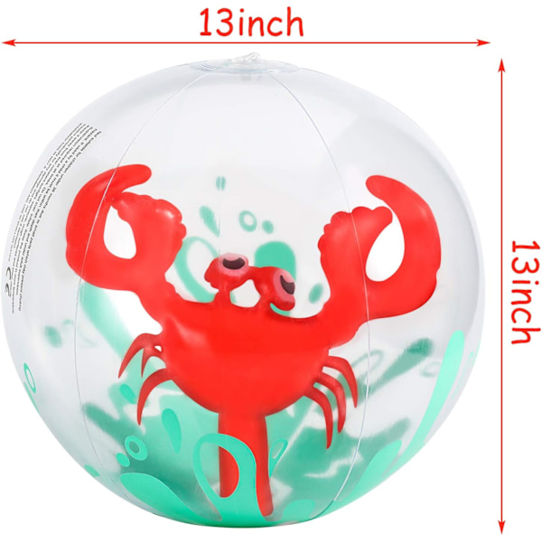 Amor 3-pack 3D strandbollar, 13 tum uppblåsbar strandboll för barn