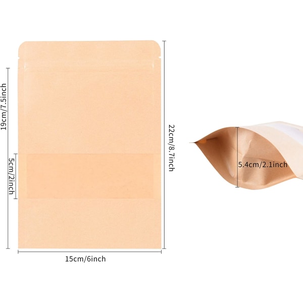 100 stk Kraftpapirposer med vindu (15 * 22 cm), Kraftposer, Kraftposer, Materialsikkerhet, Vanntett og fuktighetsbestandig