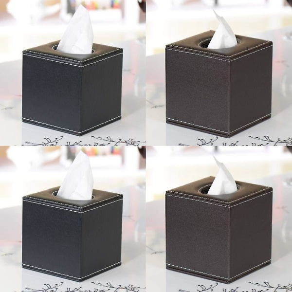 Tissue Box-hållare Tissue Box Cover Servetthållare Pu Läder Tissue Dispenser Ansikts Tissue Box Svart