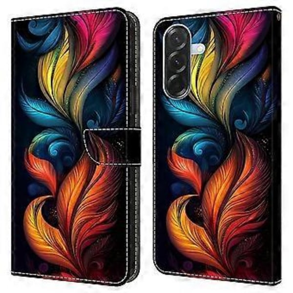 Læderetui med mønstertryk, pung og stativ til Samsung Galaxy A16 5G/ 4G Colorful Feathers