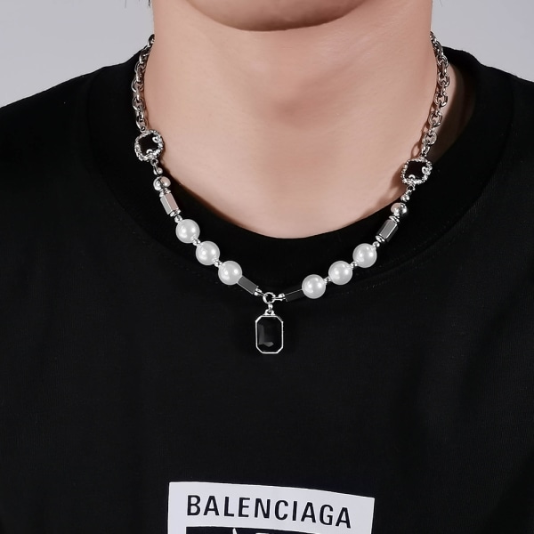 Europeisk stil halsband street hip hop halsband pärl svart gemst